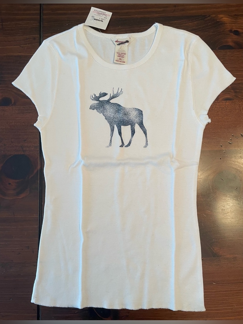 Vintage Abercrombie Kids Moose Graphic T-Shirt - XL - White & Blue (NEW w/ TAG)